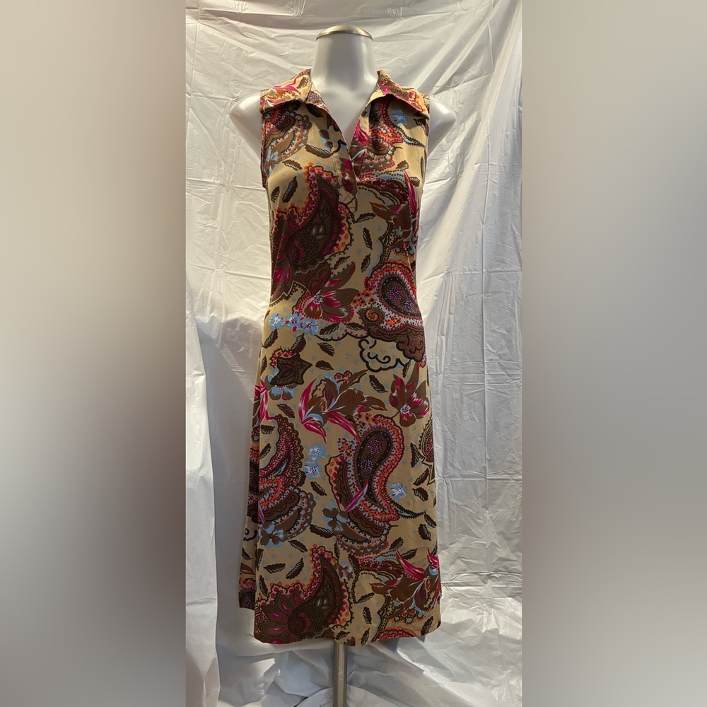 Vintage Y2K Forever 21 Multicolor Paisley Midi Dress sleeveless with collar